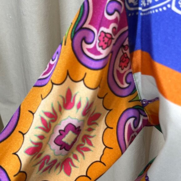2/30 Zara Satin Paisley Patchwork Blouse Colorful Long Tie Bell Sleeves Large M - Picture 11 of 16